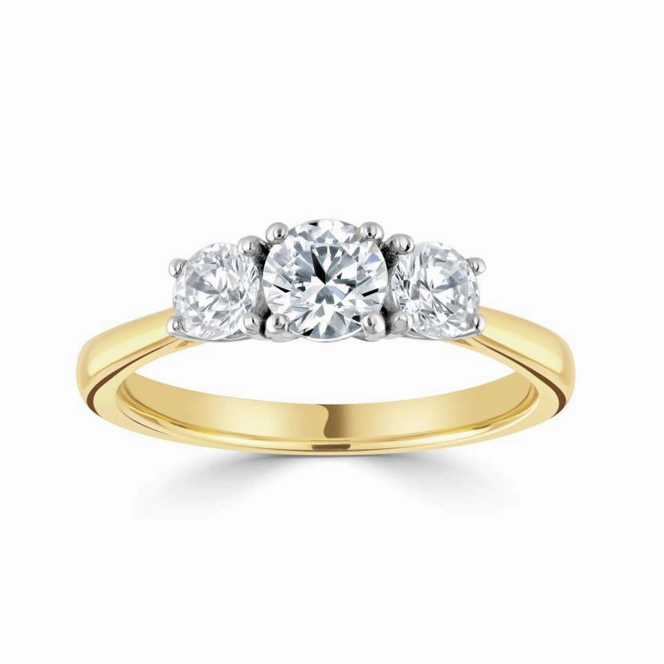 The Calanthe 18ct Yellow Gold And Platinum Round Brilliant Cut Diamond Three Stone Engagement Ring