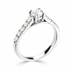 The Calla Platinum Round Brilliant Cut Diamond Solitaire Engagement Ring With Diamond Set Shoulders