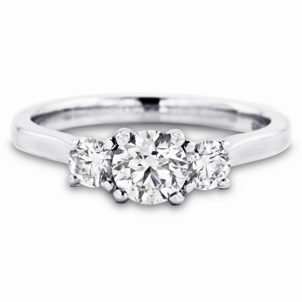 The Camellia Platinum Round Brilliant Cut Diamond Three Stone Engagement Ring