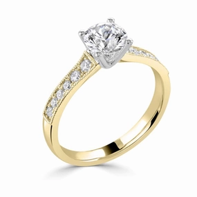 The Cassia 18ct Yellow Gold And Platinum Round Brilliant Cut Diamond Solitaire Engagement Ring With Diamond Set Shoulders
