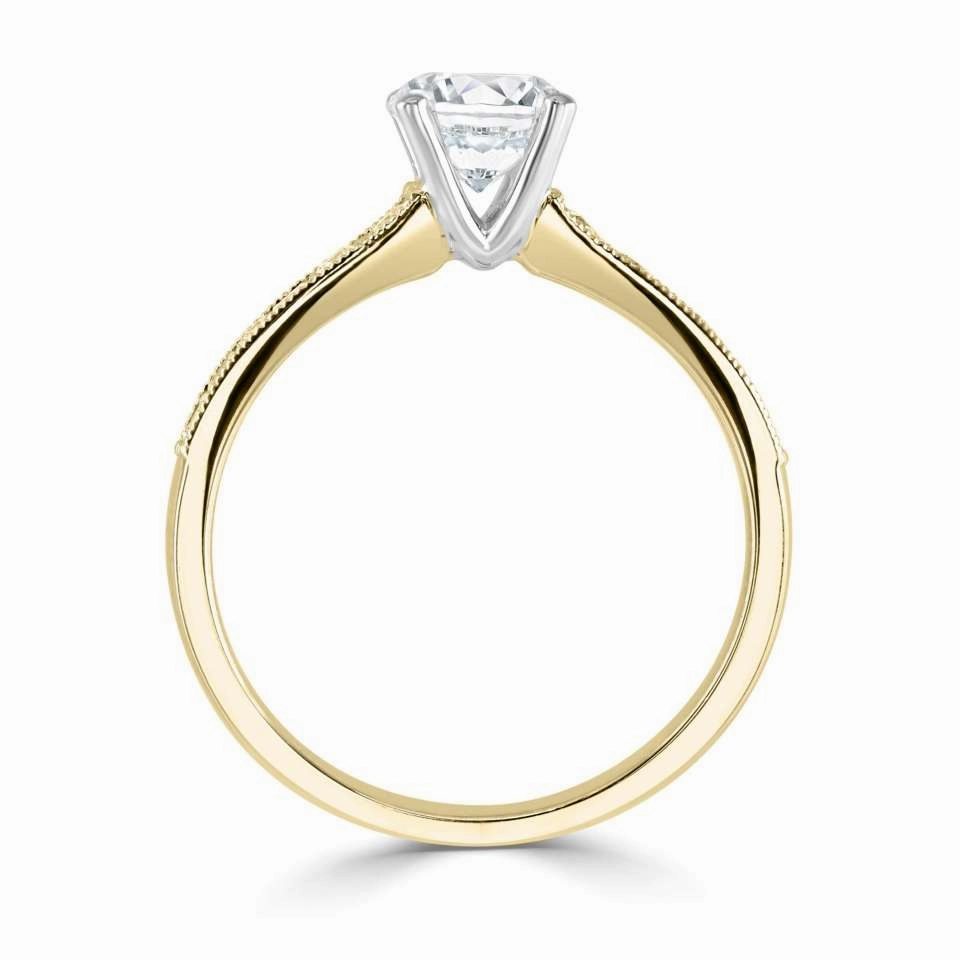 The Cassia 18ct Yellow Gold And Platinum Round Brilliant Cut Diamond Solitaire Engagement Ring With Diamond Set Shoulders
