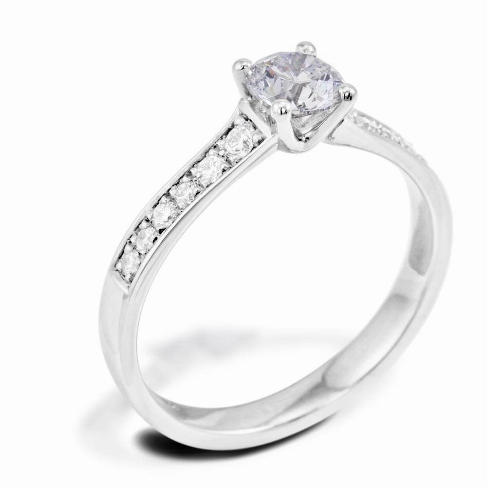The Cassia Platinum Round Brilliant Cut Diamond Solitaire Engagement Ring With Diamond Set Shoulders