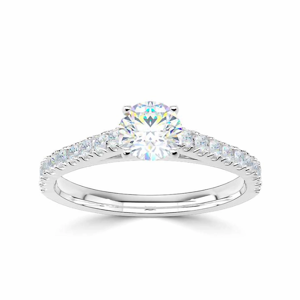 The Cherish Platinum Round Brilliant Cut Diamond Solitaire Engagement Ring With Diamond Set Shoulders