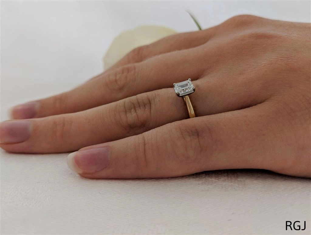 The Classic 18ct Yellow Gold And Platinum 0.41ct Emerald Cut Diamond Solitaire Engagement Ring