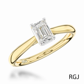 The Classic 18ct Yellow Gold And Platinum 0.41ct Emerald Cut Diamond Solitaire Engagement Ring