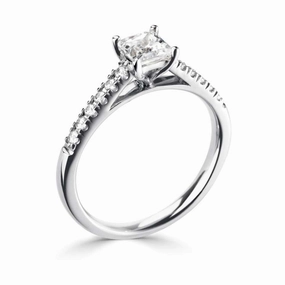 The Cosmos Platinum Princess Cut Diamond Solitaire Engagement Ring With Diamond Set Shoulders