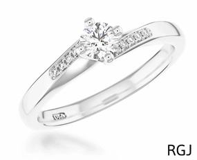 The Dursey Platinum 0.22ct Round Brilliant Cut Diamond Solitaire Engagement Ring With 0.10ct Diamond Set Shoulders