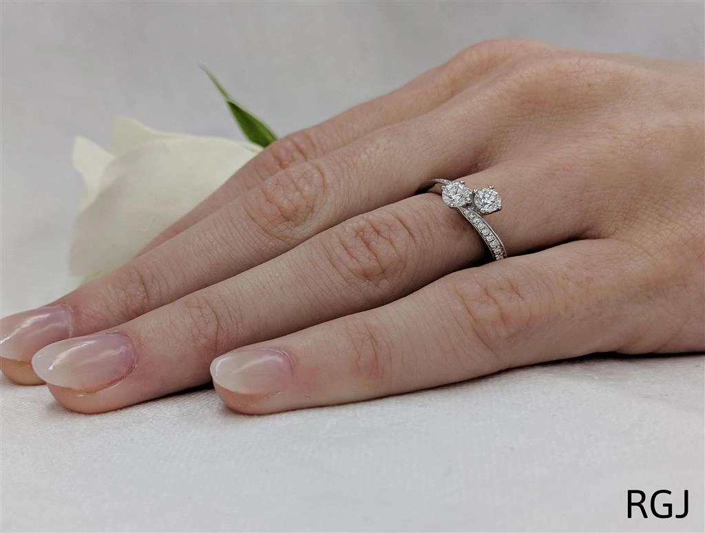 The Dursey Platinum 0.60ct Round Brilliant Cut Diamond Toi Et Moi Engagement Ring With 0.13ct Diamond Set Shoulders