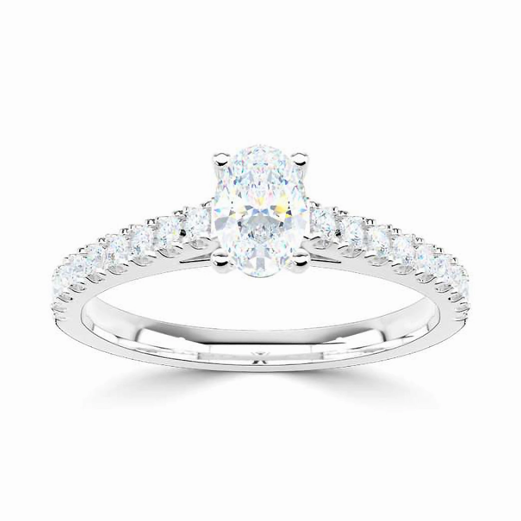 The Everlasting Platinum Oval Cut Diamond Engagement Ring With Diamond Set Shoulders