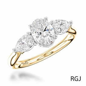 The Florentine 18ct Yellow Gold And Platinum 0.30ct Oval And 0.20ct Pear Cut Diamond Three Stone Engagement Ring