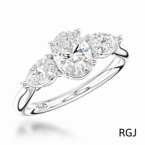 The Florentine Platinum 0.30ct Oval And 0.20ct Pear Cut Diamond Three Stone Engagement Ring