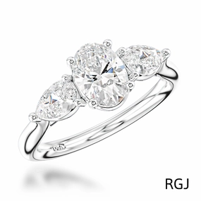 The Florentine Platinum 0.70ct Oval And 0.40ct Pear Cut Diamond Three Stone Engagement Ring
