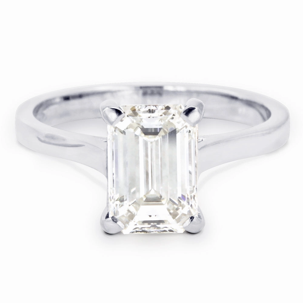 The Hazel Platinum Emerald Cut Diamond Solitaire Engagement Ring
