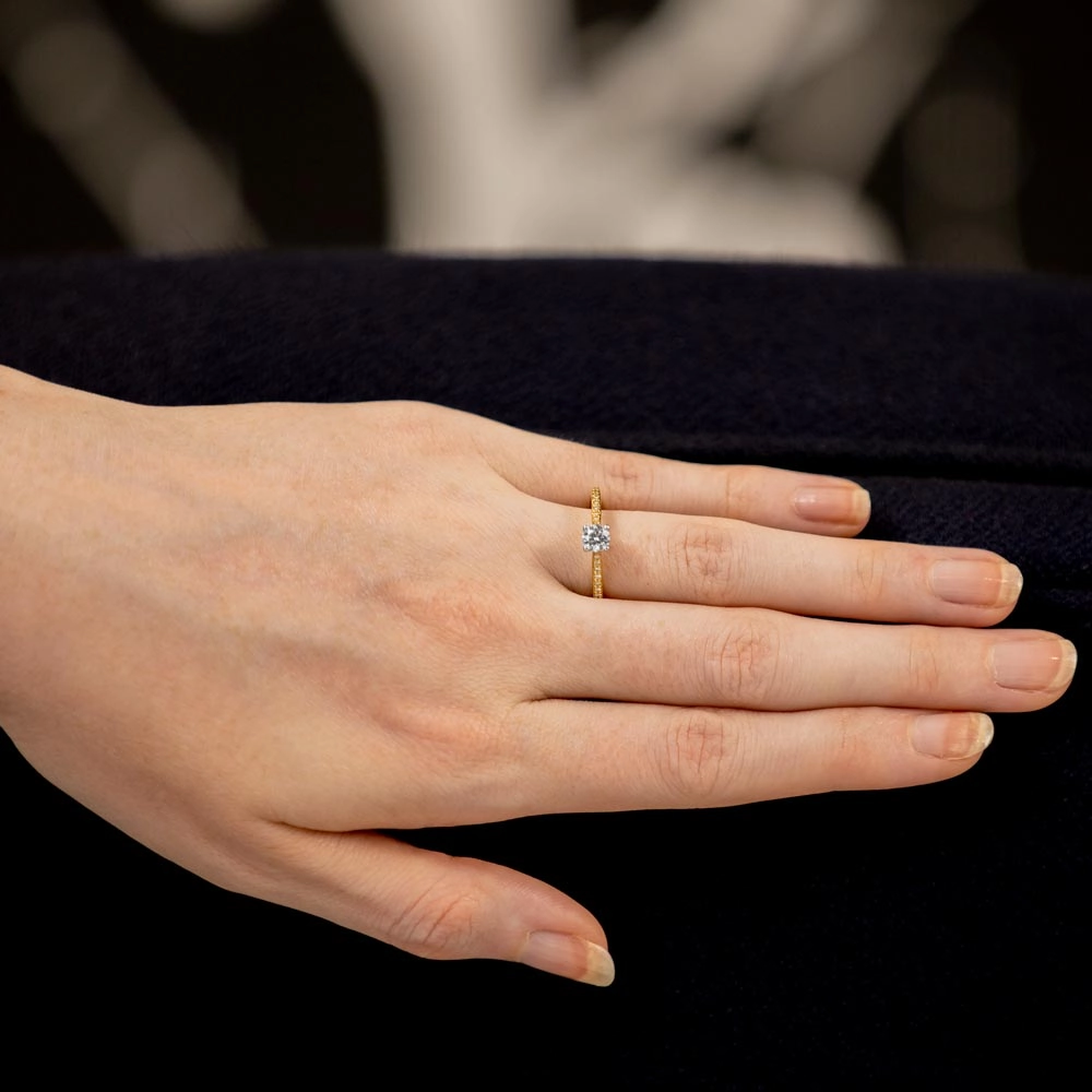 The Jasmine 18ct Yellow Gold And Platinum Round Brilliant Cut Diamond Solitaire Engagement Ring With Diamond Set Shoulders