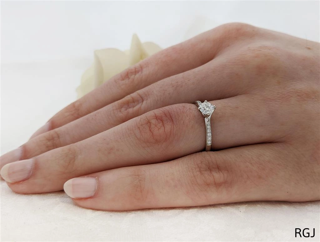 The Memoire Canna Platinum 0.40ct Round Brilliant Cut Diamond Solitaire Engagement Ring With 0.08ct Diamond Set Shoulders