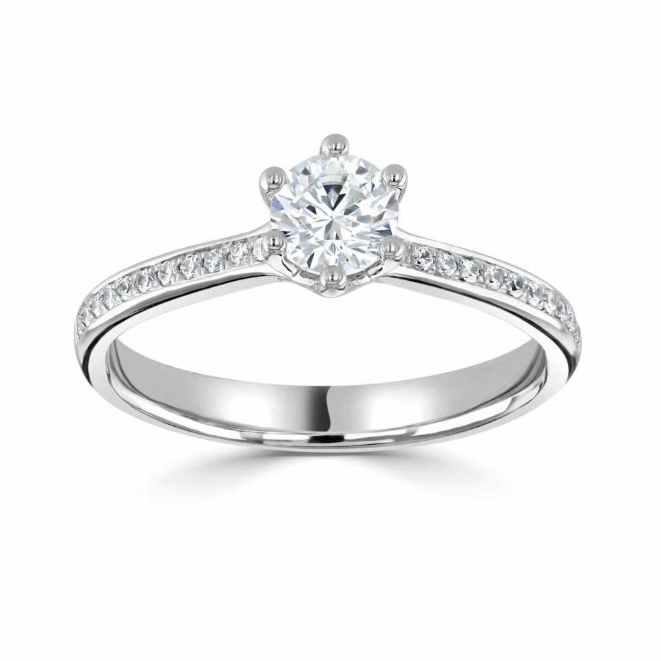 The Orchid Platinum Round Brilliant Cut Diamond Solitaire Engagement Ring With Diamond Set Shoulders