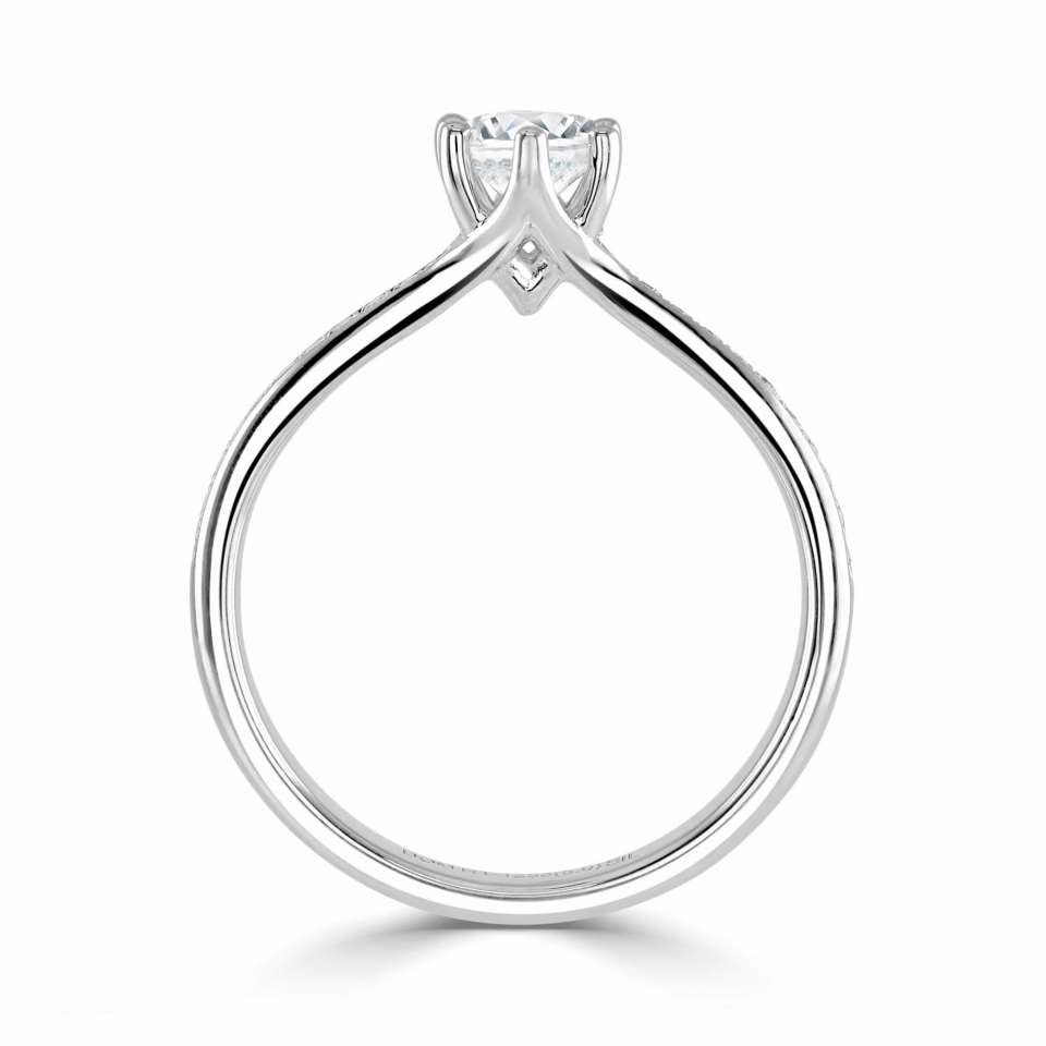 The Orchid Platinum Round Brilliant Cut Diamond Solitaire Engagement Ring With Diamond Set Shoulders
