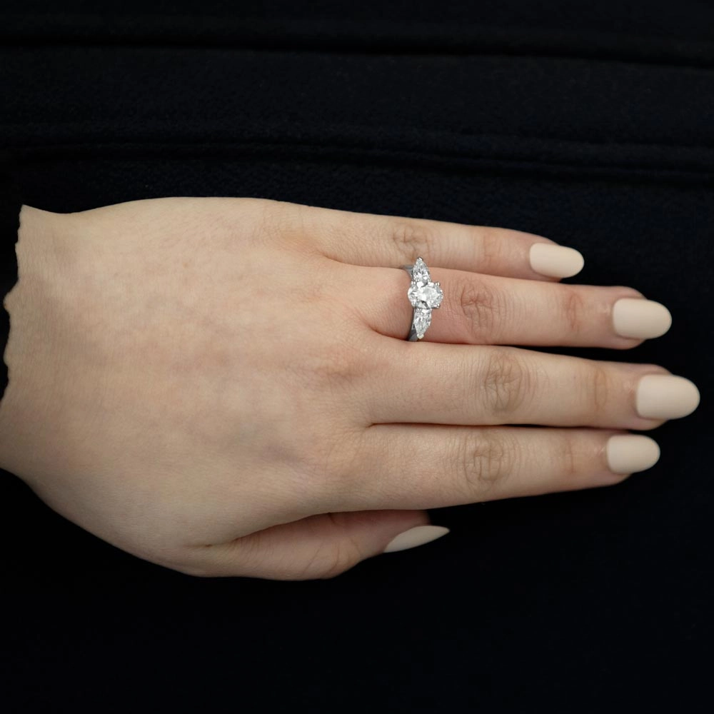 The Oval And Pear Cut Platinum Laboratory Grown Diamond Three Stone Engagement Ring