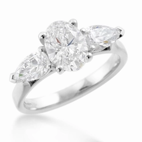 The Oval And Pear Cut Platinum Laboratory Grown Diamond Three Stone Engagement Ring