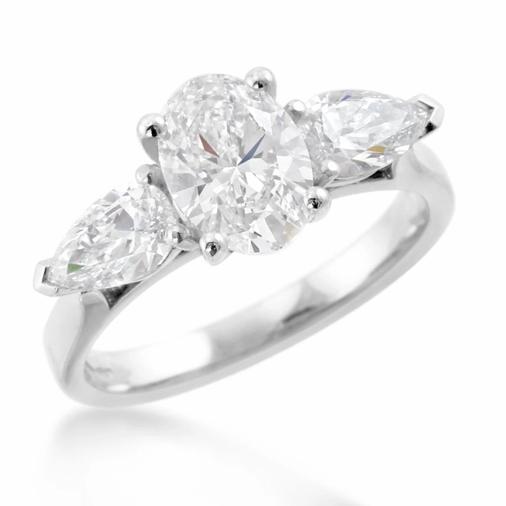 The Oval And Pear Cut Platinum Laboratory Grown Diamond Three Stone Engagement Ring