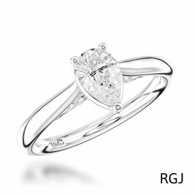 The Oxford Platinum 0.70ct Pear Cut Diamond Solitaire Engagement Ring With 0.07ct Diamond Detailing
