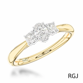The Petite Royal 18ct Yellow Gold And Platinum 0.20ct Oval And 0.17ct Round Brilliant Cut Diamond Three Stone Engagement Ring