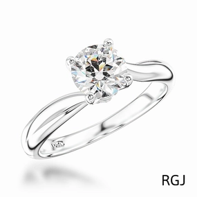 The Rona Four Claw Platinum 0.50ct Round Brilliant Cut Diamond Solitaire Engagement Ring With 0.04ct Diamond Detailing