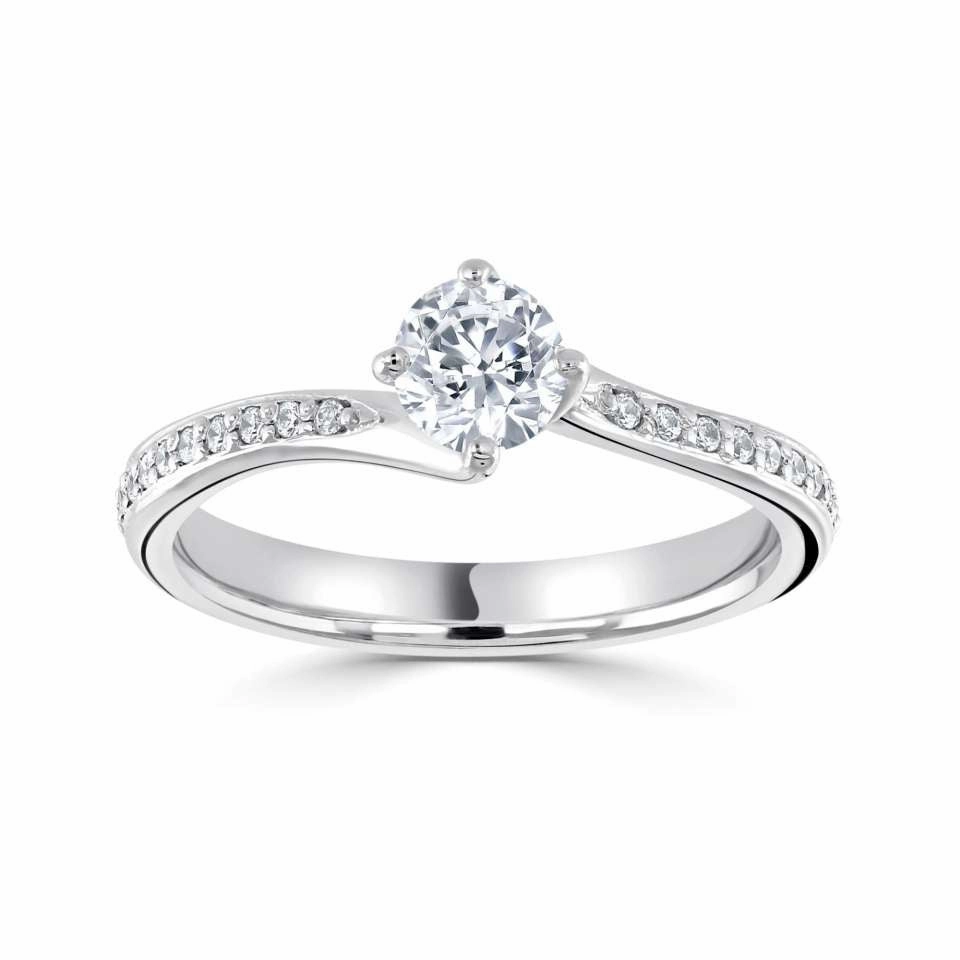The Rose Platinum Round Brilliant Cut Diamond Solitaire Engagement Ring With Claw Set Diamond Shoulders