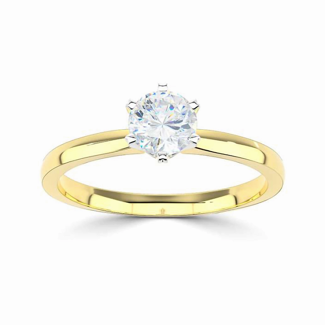 The Round Brilliant Cut Six Claw 9ct Yellow And White Gold Laboratory Grown Diamond Solitaire Engagement Ring