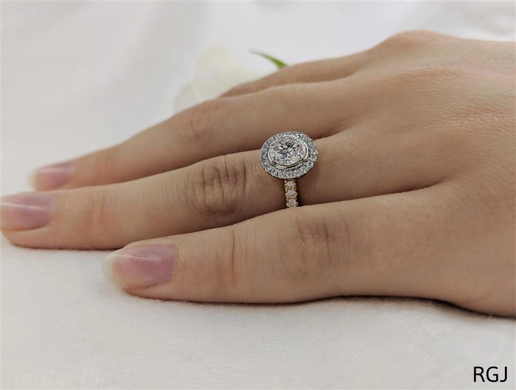 The Skye 18ct Yellow Gold And Platinum 0.40ct Round Brilliant Cut Diamond Engagement Ring With Diamond Halo And Diamond Set Shoulders
