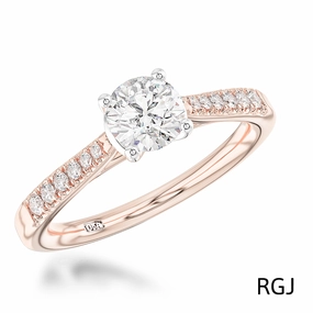 The Skye Classic 18ct Rose Gold And Platinum 0.50ct Round Brilliant Cut Diamond Solitaire Engagement Ring With 0.26ct Diamond Set Shoulders