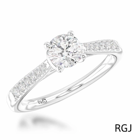 The Skye Classic Platinum 0.50ct Round Brilliant Cut Diamond Solitaire Engagement Ring With 0.26ct Diamond Set Shoulders