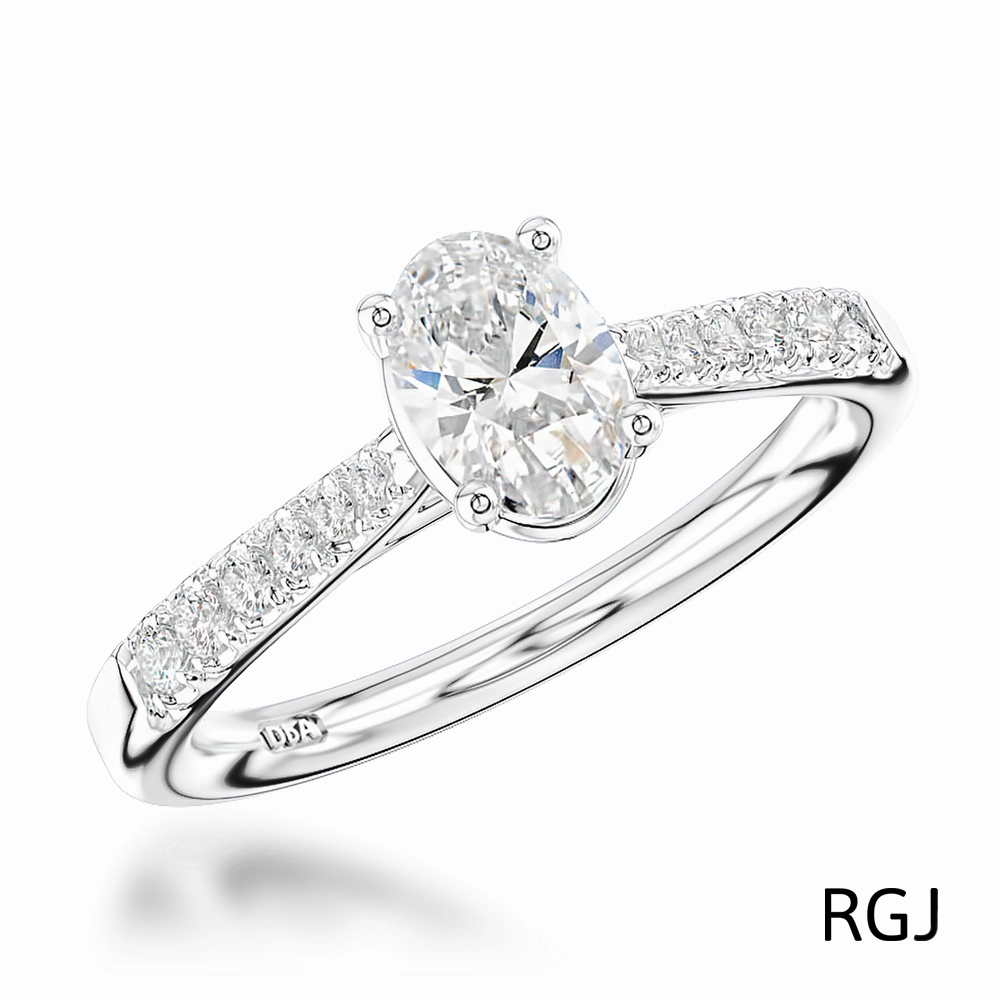 The Skye Classic Platinum 0.51ct Oval Cut Diamond Solitaire Engagement Ring With 0.26ct Diamond Set Shoulders