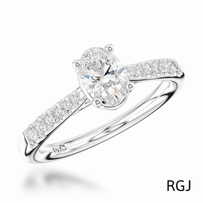 The Skye Classic Platinum 0.51ct Oval Cut Diamond Solitaire Engagement Ring With 0.26ct Diamond Set Shoulders