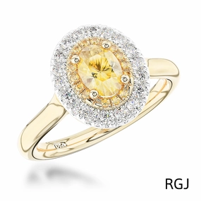 The Skye Duo 18ct Yellow Gold And Platinum 0.46ct Oval Cut Yellow Diamond Engagement Ring With 0.20ct Yellow And White Diamond Halo