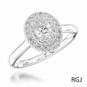 The Skye Duo Platinum 0.50ct Oval Cut Diamond Engagement Ring With 0.30ct Double Diamond Halo