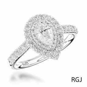 The Skye Duo Platinum 0.52ct Pear Cut Diamond Engagement Ring With 0.52ct Double Diamond Halo And Diamond Set Shoulders