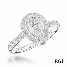 The Skye Platinum 0.50ct Pear Cut Diamond Engagement Ring With 0.33ct Diamond Halo And Diamond Set Shoulders