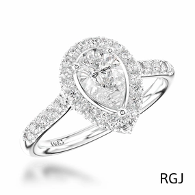 The Skye Platinum 0.70ct Pear Cut Diamond Engagement Ring With 0.39ct Diamond Halo And Diamond Set Shoulders