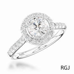 The Skye Platinum 0.71ct Round Brilliant Cut Diamond Engagement Ring With 0.37ct Diamond Halo And Diamond Set Shoulders