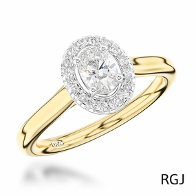 The Skye Pure 18ct Yellow Gold And Platinum 0.30ct Oval Cut Diamond Engagement Ring With 0.15ct Diamond Halo