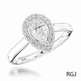 The Skye Pure Platinum 0.50ct Pear Cut Diamond Engagement Ring With 0.15ct Diamond Halo