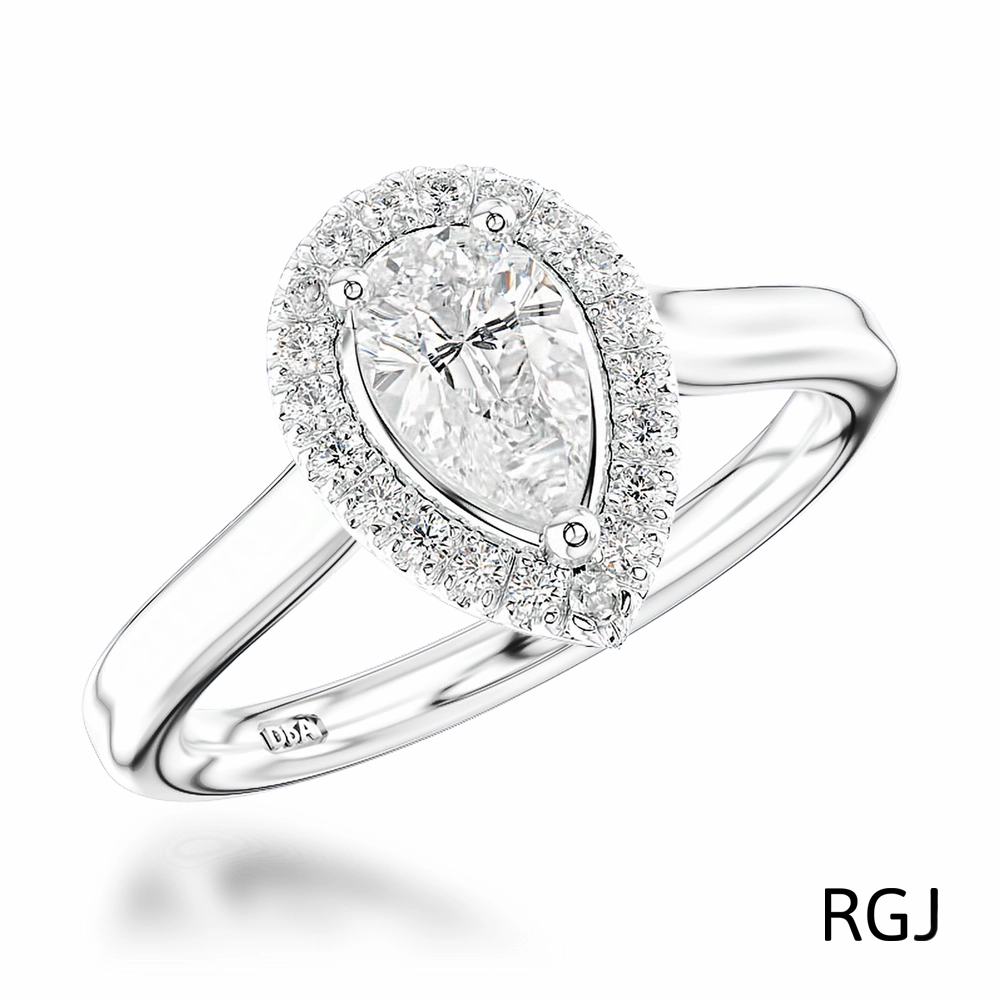 The Skye Pure Platinum 0.50ct Pear Cut Diamond Engagement Ring With 0.15ct Diamond Halo