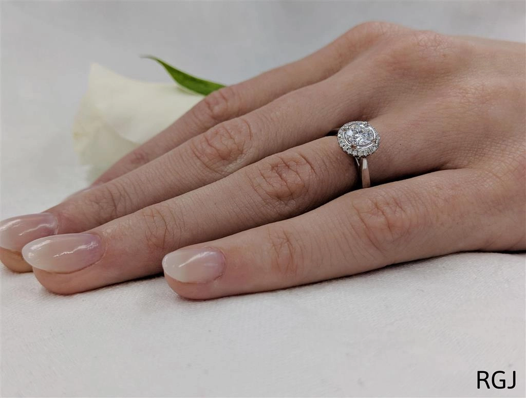 The Skye Pure Platinum 0.50ct Round Brilliant Cut Diamond Engagement Ring With 0.08ct Diamond Halo