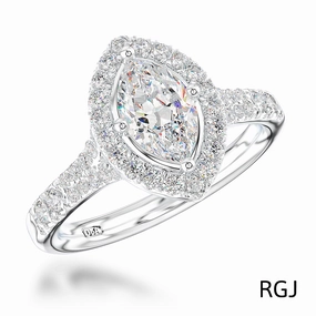 The Skye Saturn Platinum 0.45ct Marquise Cut Diamond Engagement Ring With 0.31ct Diamond Halo And Diamond Set Split Shoulders