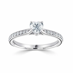 The Sweetheart Platinum Heart Cut Diamond Solitaire Engagement Ring With Diamond Set Shoulders