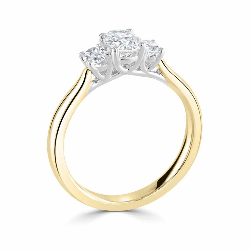 The Trilogy Oval Cut 9ct Yellow And White Gold Laboratory Grown Diamond Three Stone Engagement Ring