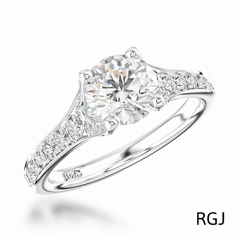 The Valentia Platinum 0.70ct Round Brilliant Cut Diamond Solitaire Engagement Ring With 0.24ct Diamond Set Shoulders