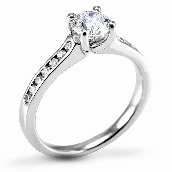 The Waterlily Platinum Round Brilliant Cut Diamond Solitaire Engagement Ring With Diamond Set Shoulders