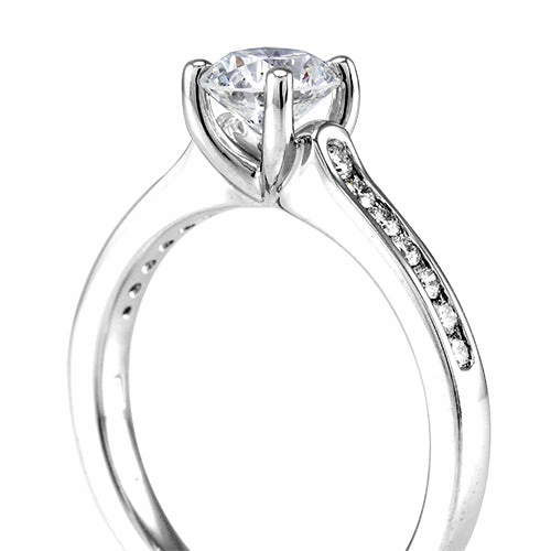 The Waterlily Platinum Round Brilliant Cut Diamond Solitaire Engagement Ring With Diamond Set Shoulders